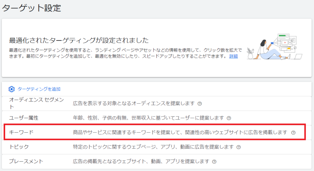 Google広告のコンテンツターゲット　キーワード