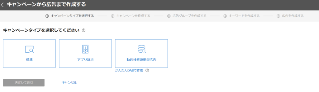 Yahoo!リスティング広告　キャンペーンタイプ